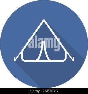 Tent flat linear long shadow icon. Night camping. Vector line symbol Stock Vector