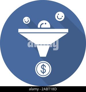 Sales funnel flat design long shadow icon. Marketing funnel concept. Vector silhouette symbol Stock Vector