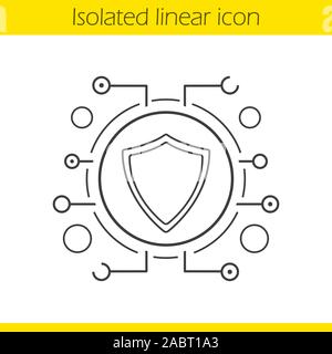 Cyber security linear icon. Thin line illustration. Contour symbol. Shield in microchip pathways. Vector isolated outline drawing Stock Vector