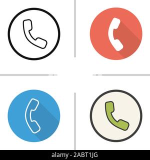 Phone handset icon. Flat design, linear and color styles. Contact us symbol. Telephone isolated vector illustrations Stock Vector