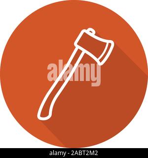 Axe flat linear long shadow icon. Lumberjack ax. Hatchet. Vector line symbol Stock Vector