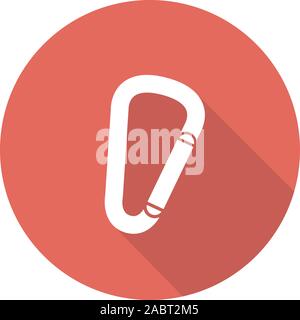 Carabiner flat design long shadow icon. Spring hook. Vector silhouette symbol Stock Vector