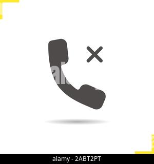 Rejected phone call icon. Drop shadow silhouette symbol. Cancel call. Negative space. Vector isolated illustration Stock Vector