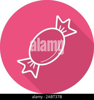 Candy flat linear long shadow icon. Wrapped sweet caramel. Vector line symbol Stock Vector