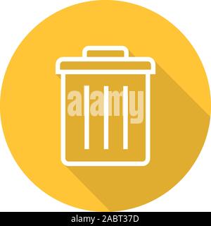Trashcan flat linear long shadow icon. Dustbin. Trash bin. Vector line symbol Stock Vector