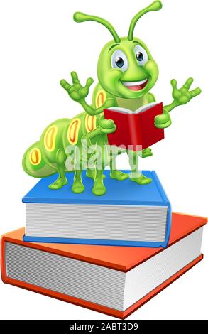 Bookworm Worm Caterpillar on Books Reading Stock Vector