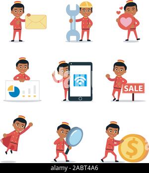 Set of character man bellhop work in hotel Stock Vector
