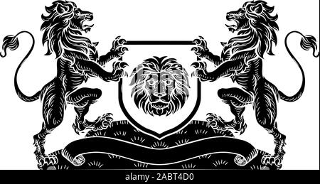 Lion Knight Crest Heraldic Shield Coat of Arms Stock Vector