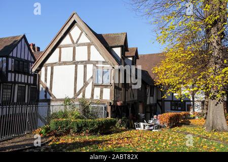 Viewed here on a delightful autumn day is but a small fraction od Shrewsbury's timber-framed buildings. The town has some 660 Listed buildings. Stock Photo