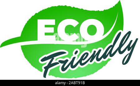 Eco friendly green leaf icon badge. 100 percent natural organic product label vector illustration Stock Vector