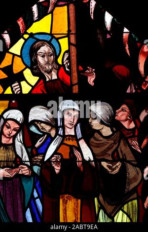 Saint Joseph des Fins church.  The Parable of the Ten Virgins. Stained glass window.  Annecy. France. Stock Photo