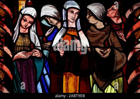 Saint Joseph des Fins church.  The Parable of the Ten Virgins. Stained glass window.  Annecy. France. Stock Photo