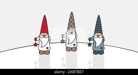 three cute christmas gnomes with star vector illustration EPS10 Stock Vector