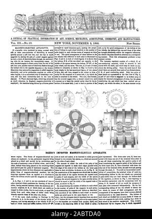 BAKER'S IMPROVED MAGNETO-ELECTILIO APPARATUS. Is illustrated l the diagram Fig Which timelisinet, scientific american, 1860-11-03 Stock Photo