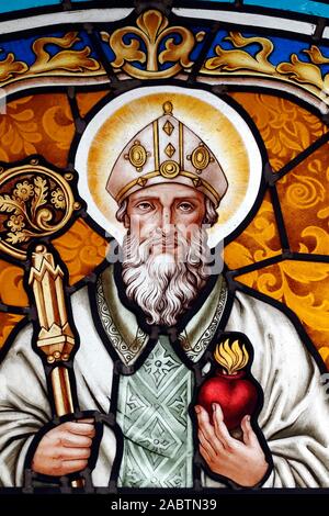 Saint Augustine of Hippo.  Stained glass window. Thi Nghe Church.  Ho Chi Minh City. Vietnam. Stock Photo