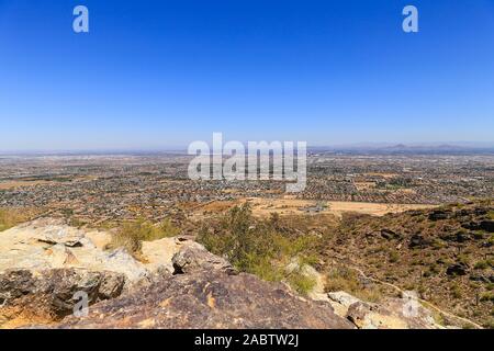 Phoenix, Arizona (USA), with surrounding area and downtown in the center. Stock Photo