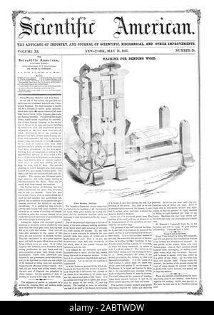 THE ADVOCATE OF INDUSTRY AND JOURNAL OF SCIENTIFIC MECHANICAL AND OTHER IMPROVEMENTS. MACHINE FOR BENDING WOOD. Scientific American, 56-05-31 Stock Photo