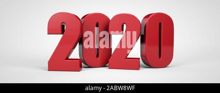 2020 new year 3d red metallic text 3d render Stock Photo