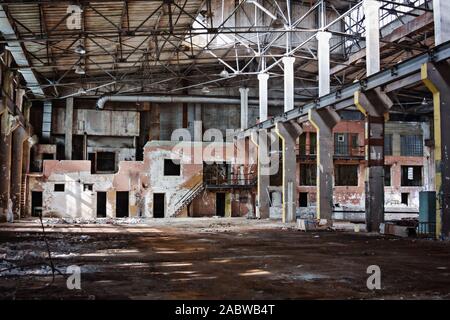 Empty abandoned factory of fabricated metal products manufacturing. Stock Photo