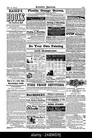 SAVE RE-SHINGLING FIRE PROOF SHUTTERS. THE IMPROVED NIAGARA STEAM PUMP Hubbard it Allen MILL PROPERTY FOR SALE. The SASH BLIND and PING MILI. AGENTS WANTED. DAVID'S PATENT DISINTEGRATOR Engine & Boiler Works SHINGLE & BARREL MACHINERY NEW & SECOND-HAND. INDEPENDENT OF THIS SCIENTIFIC AMERICAN THE MOST POPULAR SCIENTIFIC PAPER IN TEE WORLD. MACHINERY. IRON & WOOD WORKING MACHINERY OF EVERY DESCRIPTION. Cold Rolled Shafting. GEORGE PLACE & CO. new patent. SUE MAN & CO. Ceresco Michigan. STEEL CASTINGS. P. BLAISDELL eft CO. Worcester Mass. STEEL STAMPS. TO ELECTRO-PLATERS JEWELERS AND WATCHMAKERS Stock Photo