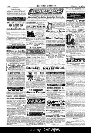 PHILADELPHIA. ICE AT SLOO PER TON. The PICTET ARTIFICIAL ICE C LIMITED c ATENT OLD ROLLED SHAFTING. BOILER FEEDERS BAXTER Back Volumes and Back Numbers. PRICES OF VOLUMES. CHAS. McRURNEY & CO. Agents 175 Devonshire St. Boston 102 Chambers St. New York. EMERY WHEELS AND CRINDERS ROCK DRILLING MACHINES JOSEPH C. TODD SNYDER'S STEAM ENGINE. SNYDER BROS. MARYLAND INSTITUTE Baltimore Md. MARKS ETC. MUNN & CO. 37 Park Row N. Y. Adjustable Safety Stilts. A NOVELTY FOR THE BOYS. CHAS. S. SHUTE Springfield Mass. TO ADVERTISgRS ifworethieoivseerr. FOR SpainCubaPortoRic etc. T-T 1NT INT J. T. NOYE & SON Stock Photo