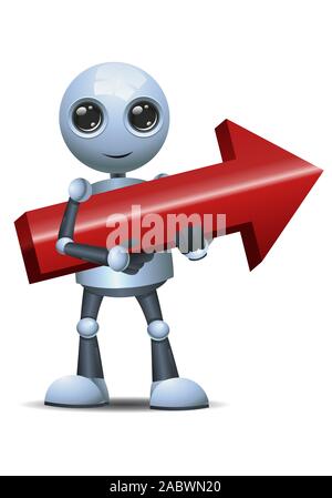 3d illustration of little robot business hold red arrow on isolated white background Stock Photo