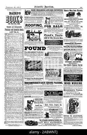 STRUCT URKL lit ON. 141 ROOTS' NEW IRON BLOWER. POSITIVE BLAST. IRON REVOLVERS PERFECTLY BALANCED FEWER PARTS THAN ANY OTHER BLOWER. CONNERSVILLE IND. YORK. SPECIALTIES. WOODWORKING MACHINERY SHAFTINGPULLEYS&HANGERS. The 'SWEETLAND CHUCK.' 1 3  H.B. SMITH MACHINE C?;' ERICSSON'S NEW MOTOR. ERICSSON'S FOR DWELLINGS AND COUNTRY SEATS. DELAMATER IRON WORKS RUBBER BACK SQUARE PACKING. WOOD WORKING NOTICE TO ARCHITECTS. tattle city of New Orleans. Chairman Corn. on Building. MACHINISTS' TOOLS. NEW AND IMPROVED PATTERNS. Lathes Planers Drills dm New Haven Conn. $5 to $20 HARTFORD. CONN. PATENT MAY Stock Photo