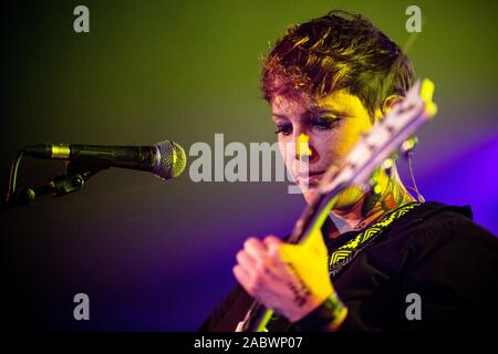 Singer and songwriter, Louisa Roachis, is seen performing live at Hard Club in Porto. Stock Photo