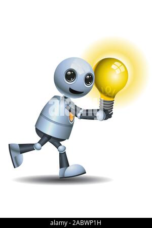 3d illustration of little robot business running and holding light bulb on isolated white background Stock Photo