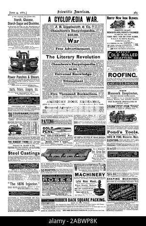 THE DINGEE & CONARD CO'S RQ S BUSINESS OF ROSES. 50 LARCE HOUSES ROOTS' NEW IRON BLOWER POSITIVE BLAST. IRON REVOLVERS PERFECTLY BALANCED IS SIMPLER AND HAS FEWER PARTS THAN ANY OTHER BLOWER. CONNERSVILLE IND. PATENT SHAFTING OFINC. Hancock Inspirator tionary Marine and Portable Boilers. THE HANCOCK INSPIRATOR C Pond's Tools SHAPING MACHINES. AMERICAN BOOK EXCHANGE JOHN B. ALDEN The Literary Revolution $600 W. C. WREN'S Eagle Iron Foundry RUBBER BACK SQUARE PACKING. PENs. The CALLI-CRAPHIC Pen. MABIE TODD & BARD MACHINERY Prices Greatly Reduced. $55.66, scientific american, 1881-06-04 Stock Photo