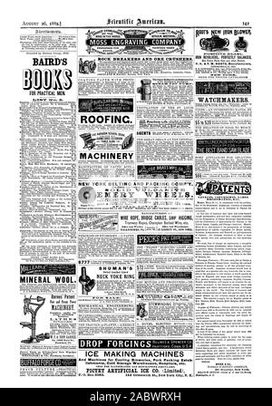 MOSS ENGRAVING COMPANY MINERAL WOOL. SHUMAN'S NECK YOKE RING A N STEMWINDING WATCHMAKERS. $5 to $20 $66 REGISTRATION E BAIRD'S FOR PRACTICAL MEN ifitTM4. aT.IEris 1.IC 191XTINTM IRON REVOLVERS PERFECTLY BALANCED CONNERSVILLE IND. ROOT'S NEW IRON BLOW '  ROCK BREAKERS BREAKERS AND ORE CRUSHERS. Barnes' Patent Foot and Steam Power W. F. & JOHN BARNES ENGRAVINGS FOR NEW YORK BELTINC AND PACKINC COMP'Y. EMERY WHEELS. WIRE ROPE BRIDGE CABLES SHIP RIGGING Tramway Ropes Champion Barbed Wire etc ICE MAKING MACHINES And Machines for Cooling Breweries Pork Packing Estab lishments Cold Storage Warehouses Stock Photo