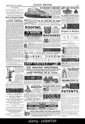 T .S1LiBia.'s IRON REVOLVERS PERFECTLY BALANCED P. H. dc. F. M. ROOTS Manufacturers FREE RIDER COMPRESSION PUMPING ENGINE PLANING AND MAI'CIIING MACHINE. tg 0  EVAPORATING FRUIT Proposal to Builders. K. Miscellany Publishing Co. Roston Mass. LADIES ONLY THE MECHANIC'S OWN KNIFE. 40 Monroe Street TOLED 00. WIRE ROPE BRIDGE CABLES SHIP RIGGING BIBB'S NEW YORK BELTING AND PACKING COMP'Y. EMERY WHEELS. HARTFORD CONN.1.).S.A. ICE MAKING MACHINES And Machines for Cooling Breweries Pork Packing Estab lishments Cold Storage Warehouses Hospitals etc. 14 GISI°TAR' 41Z ALOS5NEWERD  OMER METHOD KIND IN Stock Photo