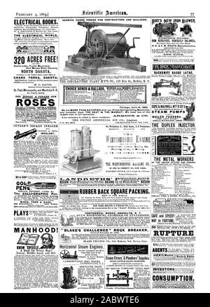 JAMES LEFFEL & CO. Springfield. Ohi or 0 Liberty St. New York. For best Automatic Cut-off or perior Design. Complete in Every Respect ADDRESS LAMBERTVILLE IRON WORKS. LAMBERTVILLE N. J. Books .31. Bibles COPE & MAXWELL M'F'G CO'S STEAM PUMPS BOILER FEEDERS. Address HAMILTON. OHIO.  THE DUPLEX INJECTOR. Britannia Ware ' Plumbers. RUPTURE  92 AND 94 LIBERTY ST. NEW YORK. WESTERN OFFICE 14 S. Canal St. Chicago. RUBBER BACK SQUARE PACKING. BEST IN THE WORLD. been removed as above. CONTINENTAL WORKS- BROOKLYN N. Y. DUC'S MECHANICAL ATOMIZER OR PULVERIZER BLAKE'S CHALLENCE ' ROCK BREAKER. Patented Stock Photo