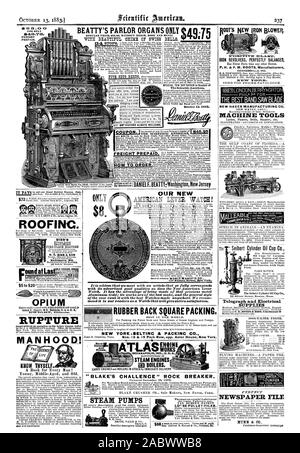 Catal Prices. CARRY ENGINES and BOILERS IN STOCK for IMMEDIATE DELIVERY STEAM PUMPS EVV RON BLOWER Themostsuccessfn I Lubricator LOSE PULLEY OILER. IRON REVOLVERS PERFECTLY BALANCED P. H. & F. NI. ROOTS Manufacturers CONNERSVILLE IND. leinali7 'E4CPRAIK. NEW HAVEN FdIANUFACTURINC CO. MACHINE TOOLS FOR STEAM BOILERS NEWSPAPER FILE MUNN & CO. .MAlLEA BLz The Seibert Cylinder Oil Cup Co. 53 Oliver Street Boston Mass. Telegraph and Electrical SUPPLIES 410R WALTER ENGINE., scientific american, 1883-10-13 Stock Photo