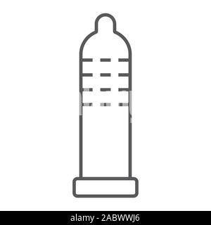 Condom thin line icon, rubber and protection, latex sign, vector graphics, a linear pattern on a white background, eps 10. Stock Vector