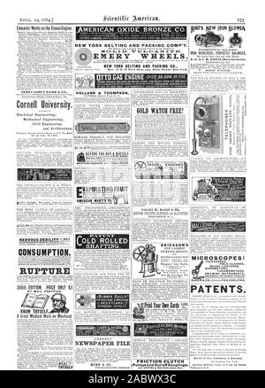 BAROMETERS THERMOMETERS DRAWING INSTRUMENTS PATENTS. YOLNEY W. MASON & ER ICSSON'S PUMPING ENGINE Dwellings & Country Seats 16 Cor n HEAT IN RELATION TO CHEMICAL JOHN GREENWOOD &GO. A PERFECT BOAT OZOKERITE OR EARTHWAX.-13Y IRON REVOLVERS PERFECTLY BALANCED Has Power Parts than any other Blower. P. H. & F. M. ROOTS Manufacturers CONNERSVILLE IND. SEND FOR PRICED CATALOGUE. :AMERICAN OXIDE BRONZE C The Oldest and Largest Manufacturers of the Original EMERY WHEELS. e, scientific american, 1884-04-19 Stock Photo