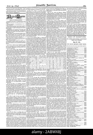 INDEX OF INVENTIONS For which Letters Patent of the United States were Granted May 271884, scientific american, 1884-06-14 Stock Photo