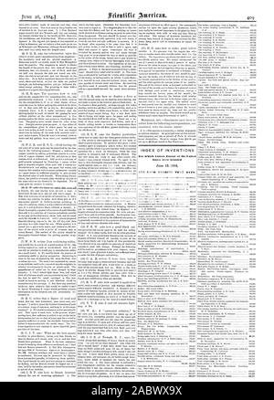 INDEX OF INVENTIONS For which Letters Patent of the United States were Granted, scientific american, 1884-06-28 Stock Photo
