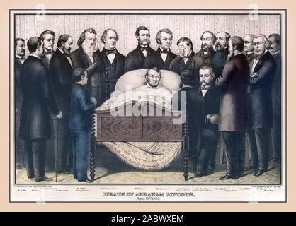 Abraham Lincoln deathbed  'The Death of Abraham Lincoln'  April 15th 1865 with group of sombre political dignitaries surrounding his death bed. The Martyr 16th President of The USA Stock Photo