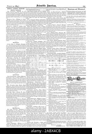 RECENTLY PATENTED INVENTIONS. Railway Appliances. Mechanical. Agricultural. Miscellaneous. MARCH NUMBER(No. 41.), scientific american, 1889-03-09 Stock Photo