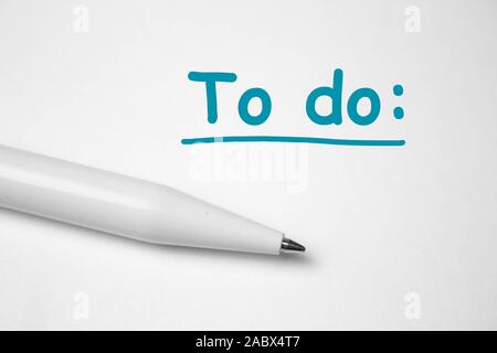 To do test on white background with white pen. motivation concept, planning Stock Photo