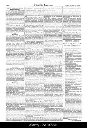 RECENTLY PATENTED INVENTIONS. Railway Appliances. Mechanical. Agricultural. Miscellaneous., scientific american, 1889-09-11 Stock Photo