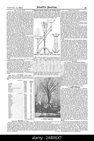 The 'Potato Cure.” Death Rates of the World's Largest Cities. AMERICAN. WI lb I.  Estimated Population for 1900. PORTABLE PARLOR FOUNTAIN AND FLOWER STAND. PORTABLE PARLOR FOUNTAIN AND FLOWER STAND. A CURIOUS TOMBSTONE. Subterranean Fires. A New Industry for Sunderland England. A CURIOUS TOMBSTONE., scientific american, 1891-02-14 Stock Photo