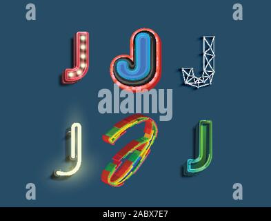A character set of 6 different styled font, vector Stock Vector
