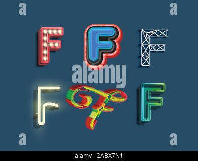 A character set of 6 different styled font, vector Stock Vector