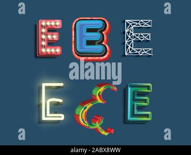 A character set of 6 different styled font, vector Stock Vector