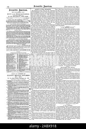 PUBLISHED WEEKLY AT No. 361 BROADWAY NEW YORK. SCIENTIFIC AMERICAN SUPPLEMENT No 873. No. 808. Photographic Frost Pictures. A New Anaesthetic. 1845., 1892-09-24 Stock Photo