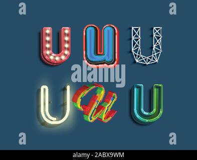 A character set of 6 different styled font, vector Stock Vector