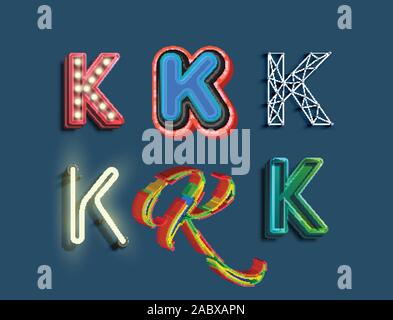 A character set of 6 different styled font, vector Stock Vector