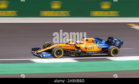 Carlos Sanz on track in the McLaren MCL34, Friday practice. British Grand Prix, Silverstone, 2019 Stock Photo